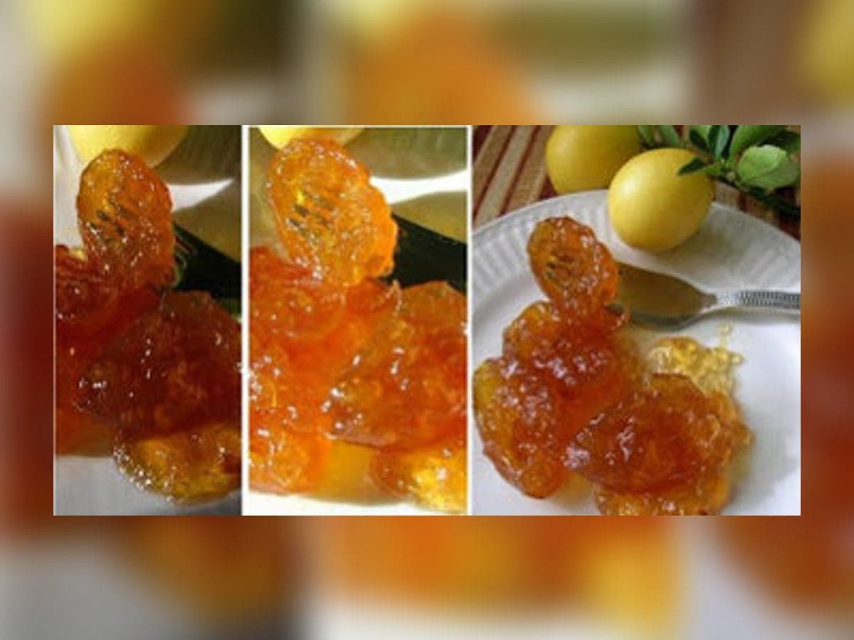Dulce de limón en almíbar espeso, servido en un plato hondo