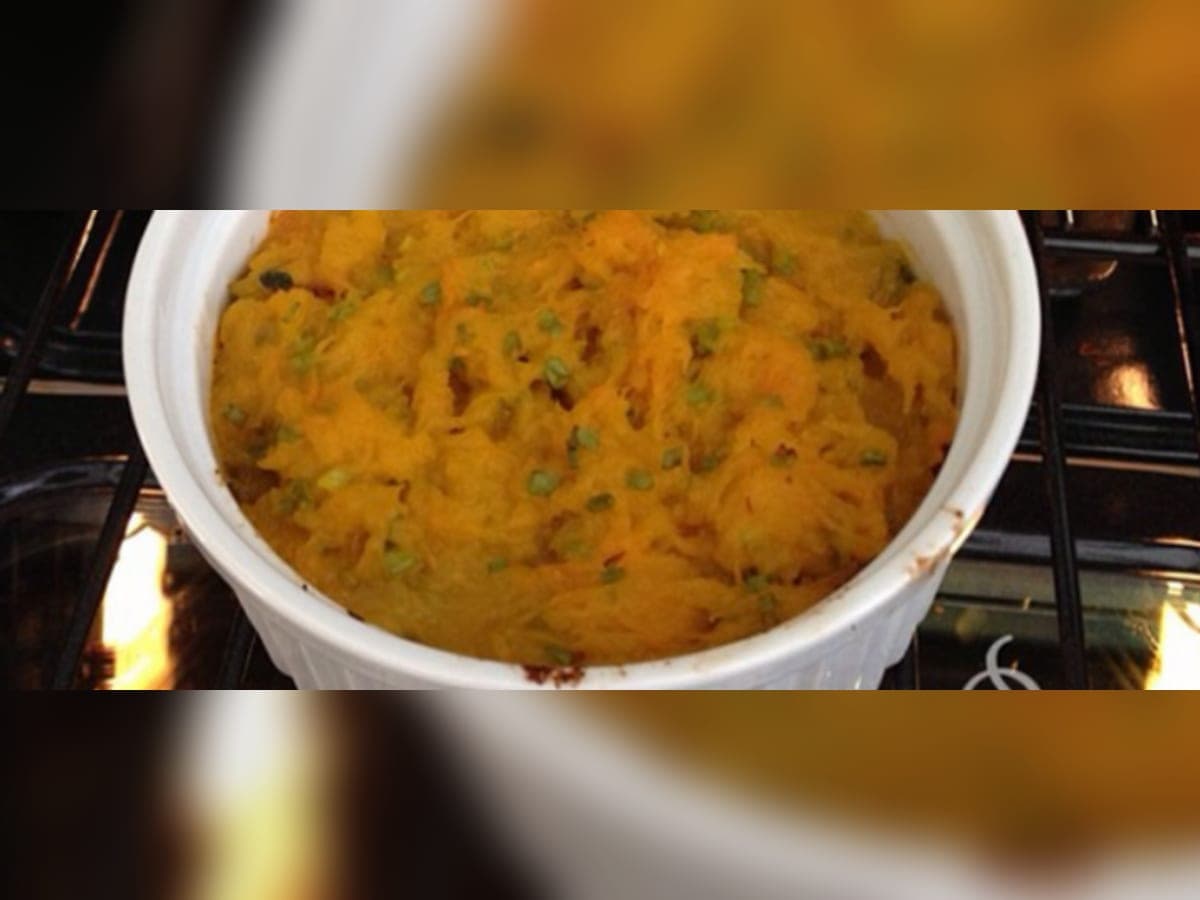 Machucao de auyama con sofrito rojo de ají dulce y pimentón